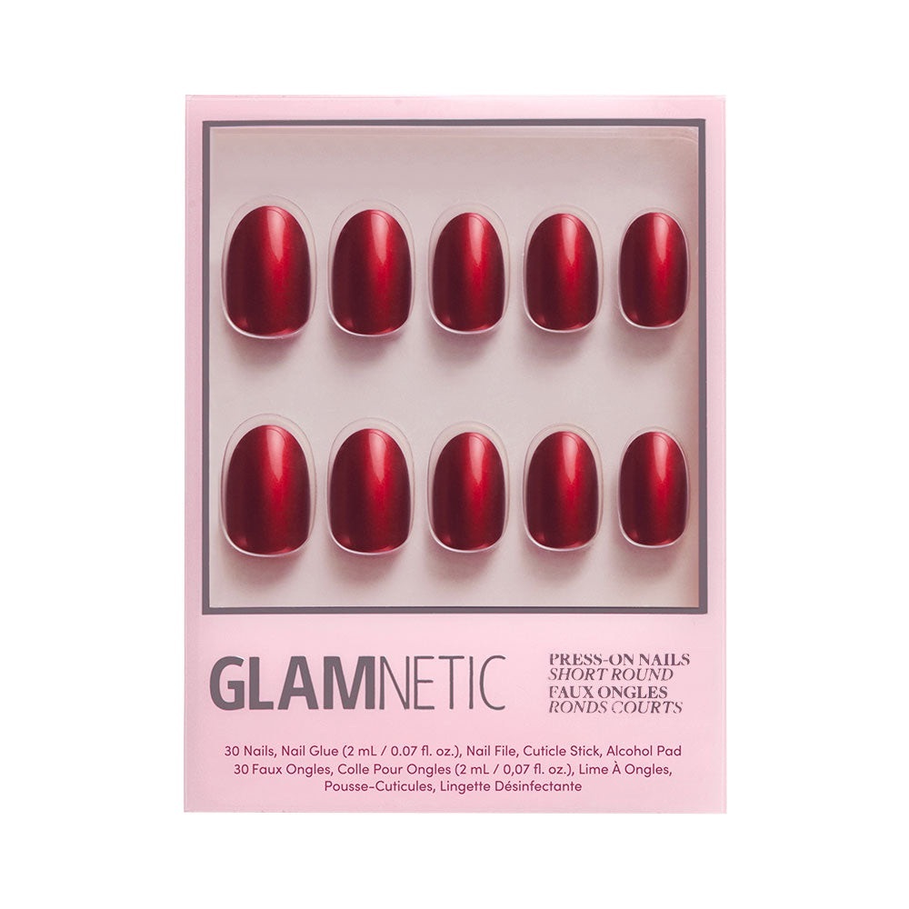 Glamnetic Cherry Glaze Short Round Press On Nails - Shiny Red